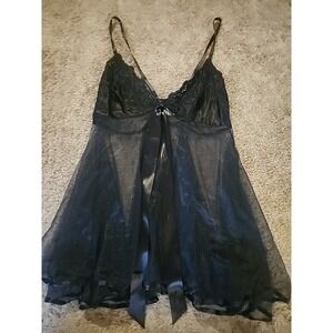 Frederick's Of Hollywood 3X Black Sheer Lingerie Babydoll Teddy